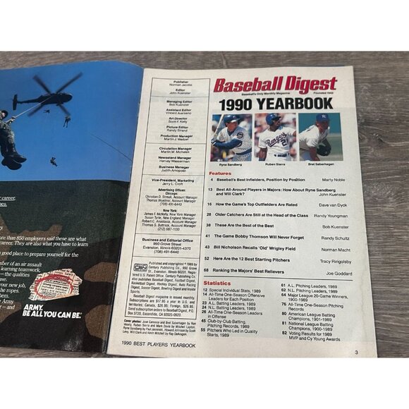 1990 Baseball Digest Magazine Yearbook Ryne Sandberg, Chicago Cubs Will Clark - Picture 2 of 6